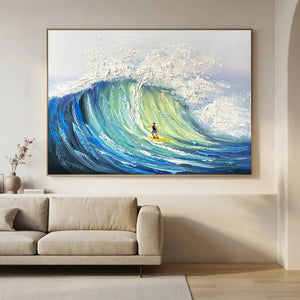 Dynamic Ocean Wave Surfer Art - Textured Canvas #NM665