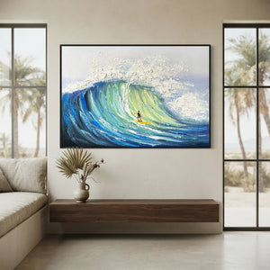 Dynamic Ocean Wave Surfer Art - Textured Canvas #NM665