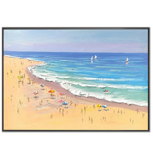 Vibrant Beach Day Textured Oil Painting #NM666