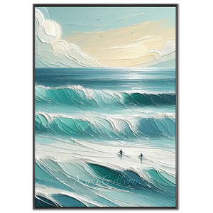 Textured Ocean Waves Art with Surfers #NM718