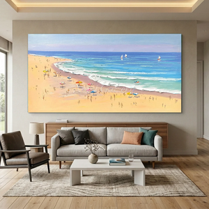Vibrant Beach Day Textured Oil Painting #NM666