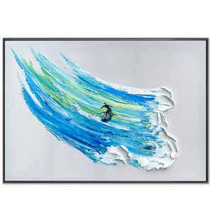 Dynamic Surfer on Textured Ocean Wave Oil Painting #NM667