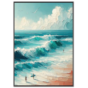 Vibrant Textured Ocean Waves Oil Painting #NM719
