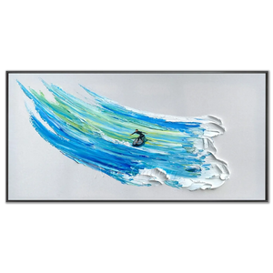 Dynamic Surfer on Textured Ocean Wave Oil Painting #NM667