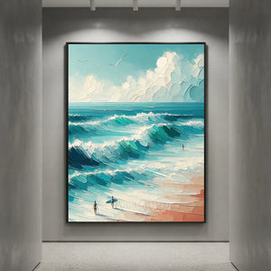 Vibrant Textured Ocean Waves Oil Painting #NM719