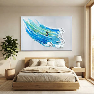 Dynamic Surfer on Textured Ocean Wave Oil Painting #NM667
