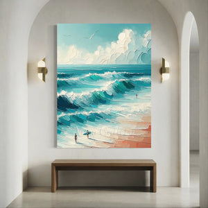 Vibrant Textured Ocean Waves Oil Painting #NM719