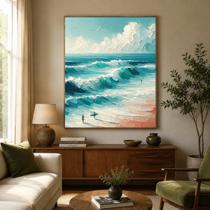 Vibrant Textured Ocean Waves Oil Painting #NM719