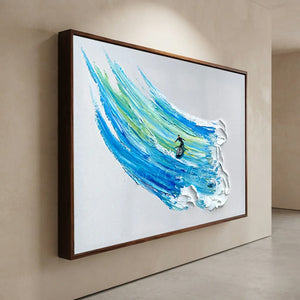 Dynamic Surfer on Textured Ocean Wave Oil Painting #NM667