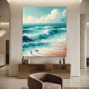 Vibrant Textured Ocean Waves Oil Painting #NM719