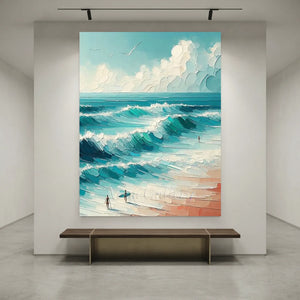 Vibrant Textured Ocean Waves Oil Painting #NM719