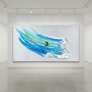 Dynamic Surfer on Textured Ocean Wave Oil Painting #NM667