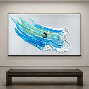 Dynamic Surfer on Textured Ocean Wave Oil Painting #NM667