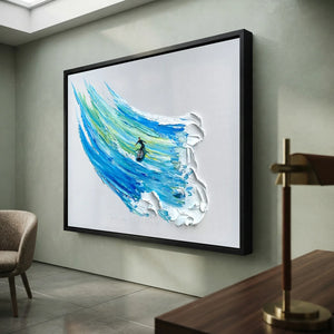 Dynamic Surfer on Textured Ocean Wave Oil Painting #NM667