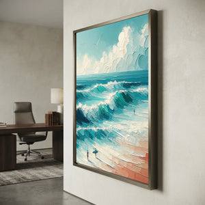Vibrant Textured Ocean Waves Oil Painting #NM719