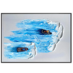 Textured Blue Ocean Boats Abstract Art #NM668