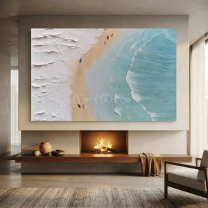 Textured Beach & Ocean Waves Aerial View Painting #NM669