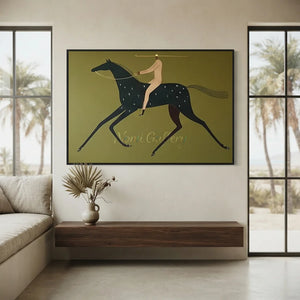 Olive-Green-Equestrian-Abstract-Art-for-wall-between-window-08.webp