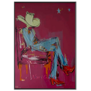 Vibrant Cowboy Hat & Boots Abstract Oil Painting #NM408