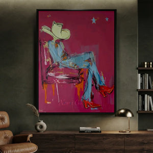 Vibrant Cowboy Hat & Boots Abstract Oil Painting #NM408