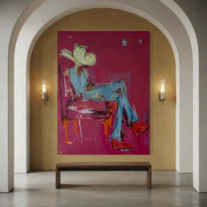 Vibrant Cowboy Hat & Boots Abstract Oil Painting #NM408