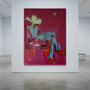 Vibrant Cowboy Hat & Boots Abstract Oil Painting #NM408