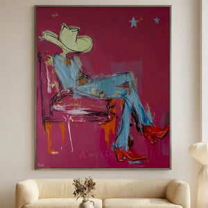 Vibrant Cowboy Hat & Boots Abstract Oil Painting #NM408