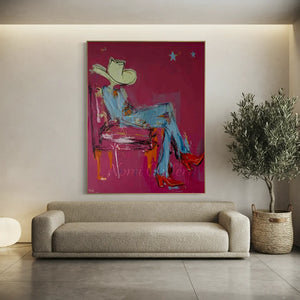 Vibrant Cowboy Hat & Boots Abstract Oil Painting #NM408