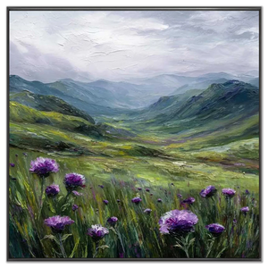 Vibrant Purple Thistle Field Landscape Oil Painting #NM324