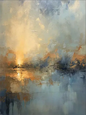 Wabi-Sabi Golden Sunrise Abstract Oil Painting #SS089