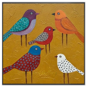 Vibrant Folk Art Birds Textured Canvas #NM327