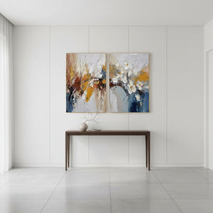 Hand-Painted Abstract Floral 3D Textured 2-Piece Canvas Art Set #SS101