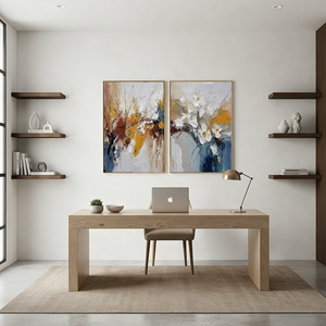Hand-Painted Abstract Floral 3D Textured 2-Piece Canvas Art Set #SS101