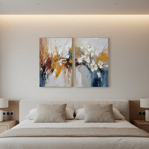 Hand-Painted Abstract Floral 3D Textured 2-Piece Canvas Art Set #SS101