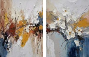 Hand-Painted Abstract Floral 3D Textured 2-Piece Canvas Art Set #SS101
