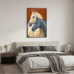 Textured Pair of Horses Hand-Painted Rust Animal Oil Painting #SS210