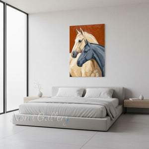Textured Pair of Horses Hand-Painted Rust Animal Oil Painting #SS210