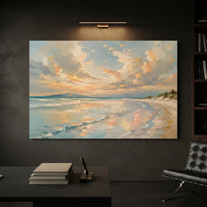 Serene Coastal Sunset Oil Painting #NM404