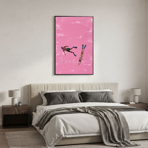 Handpainted Minimalist Pink Impasto Divers Couple Oil Painting #SS279