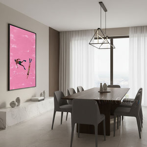 Handpainted Minimalist Pink Impasto Divers Couple Oil Painting #SS279