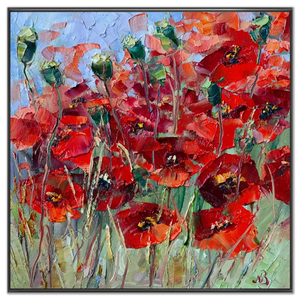Vibrant Red Poppies Field Abstract Oil Painting #NM329