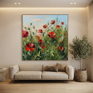 Vibrant Poppy Field Oil Painting #NM330