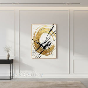 Handmade Modern Gold Circle Abstract Canvas Wall Art #TC008