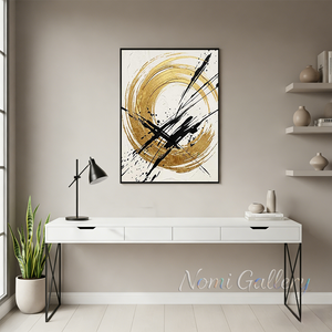 Handmade Modern Gold Circle Abstract Canvas Wall Art #TC008