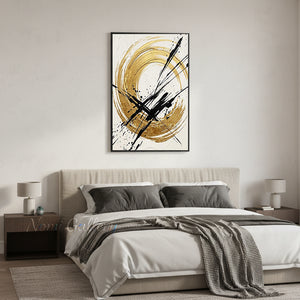 Handmade Modern Gold Circle Abstract Canvas Wall Art #TC008