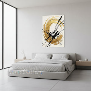 Handmade Modern Gold Circle Abstract Canvas Wall Art #TC008