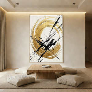 Handmade Modern Gold Circle Abstract Canvas Wall Art #TC008