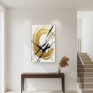 Handmade Modern Gold Circle Abstract Canvas Wall Art #TC008
