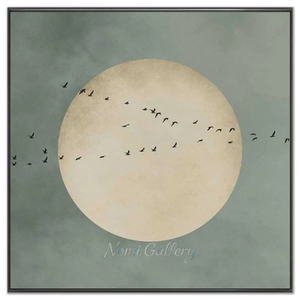Abstract Flight Over Pale Moon - Minimalist Bird Art #NM331