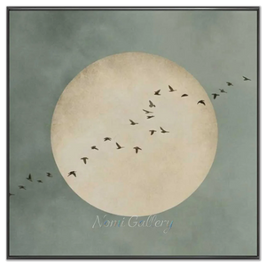 Tranquil Moon & Flying Birds Abstract Canvas Art #NM333